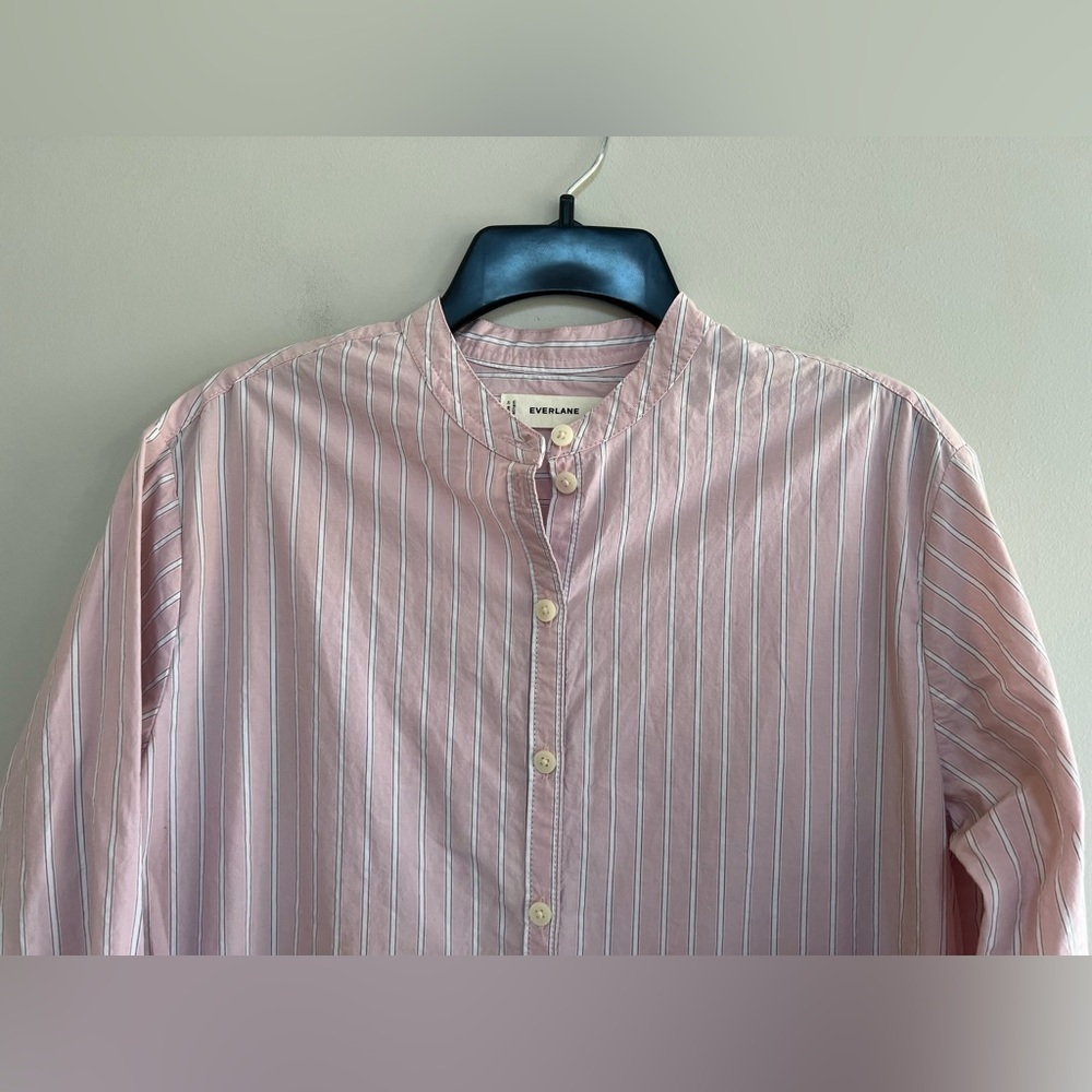 Everlane Relaxed Striped Shirt Dress in Ultrasoft Cotton, Pink/White, XXS - Picture 5 of 12
